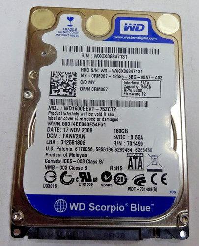 WESTERN DIGITAL *WXCX08847131* 160 GB * SATA HDD Notebook 2,5 Zoll #NFP1588