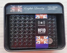 English Laundry Full Grain Leather Tri-Fold Wallet - Black - RFID Blocker