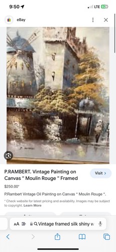 Vintage framed silk shiny watercolor painting Moulin Rouge by P Reraid P - Picture 7 of 7