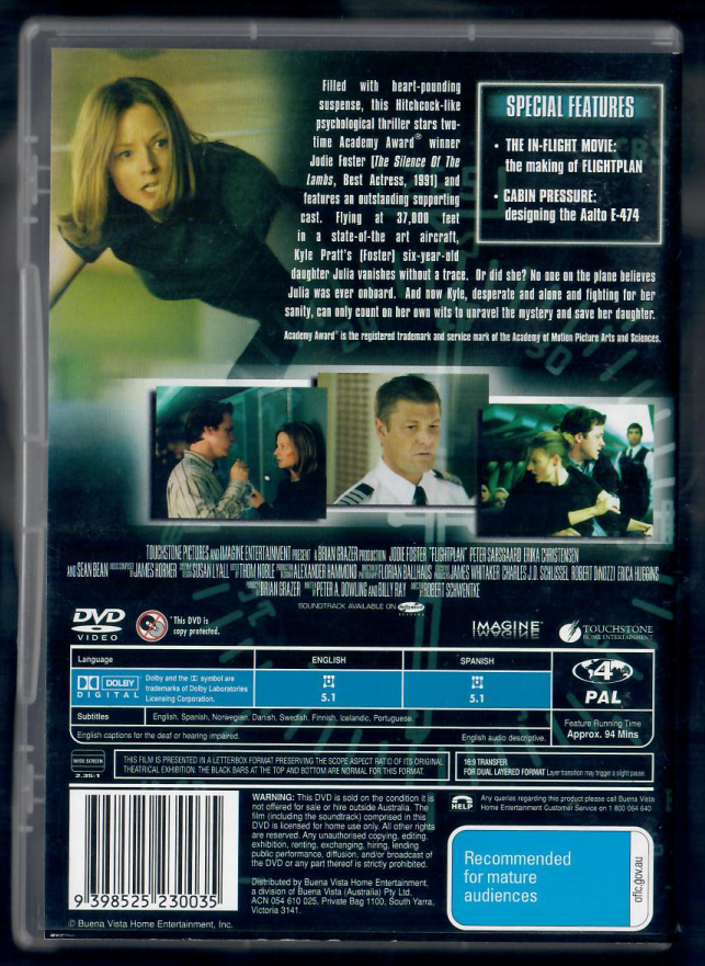 Flightplan （DVD，2005 ）Jodie Foster Australia