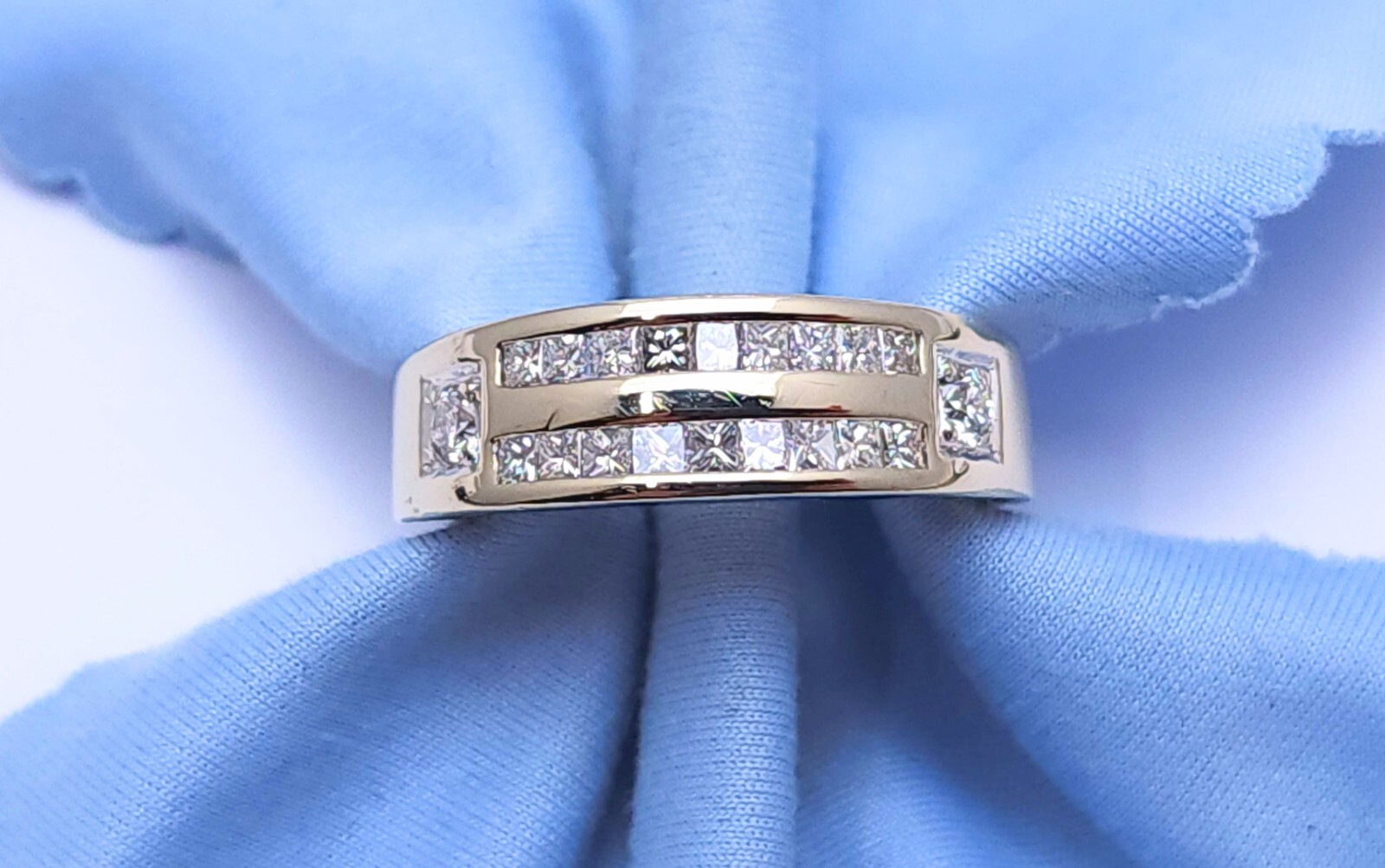14K Solid White Gold Designer Princess Cut Diamon… - image 1
