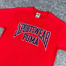 VTG PUMA Shirt Mens Medium Red Sportswear Logo Single Stitch 80s Tee USA Made