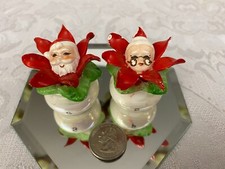 Vintage Napco Mr & Mrs Santa Claus Head Poinsettia Bulb Salt & Pepper Shakers 