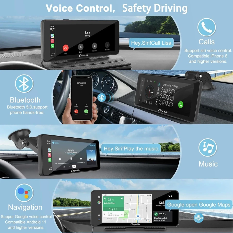 Carpuride 6.86” Carplay Android Auto Autoradio Touchscreen Auto Stereo Empfänger - Bild 3 von 4