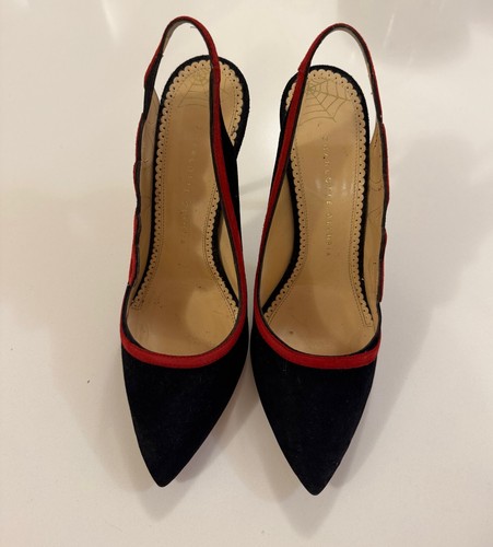 Charlotte Olympia LOVE Women's Heels in Black Suede with Red Detailing EU 39.5 - Picture 17 of 24