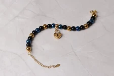 Pulsera Piedras Naturales Onix Hermatites Y Acero Inoxidable Candado Corazón 