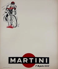 Martini Aperitif Cycles Poster Original 1950 French Liquor Sponsor Ad On Linen