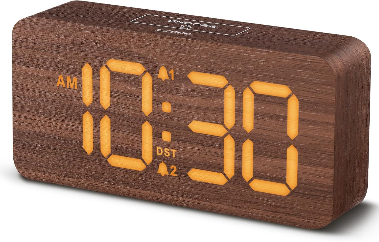 Wooden Digital Alarm Clocks for Bedrooms: Dimmable Dual Alarm Clock with Larg...