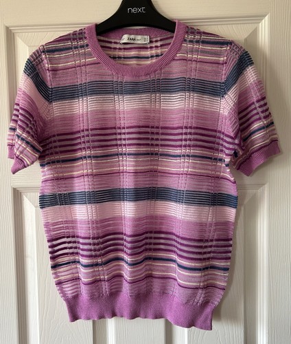 Worn Once Super Fine Knit ZARA Purple Stripe Jumper Top M 10 - Picture 2 of 10