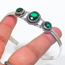 Chrome Diopside Gemstone Handmade 925 Sterling silver Adjustable Cuff Bracelet