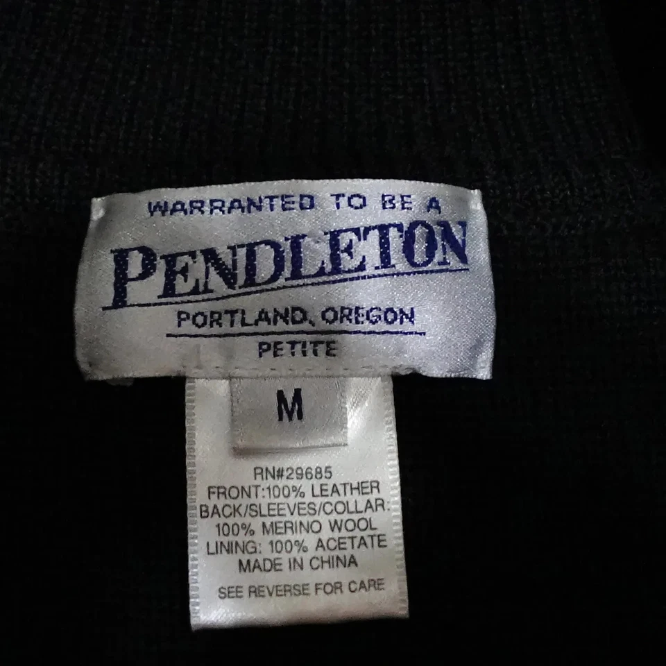Vintage Pendleton Leather Sweater Jacket Women's Medium Petite Black Full Zip - Image 3 of 4