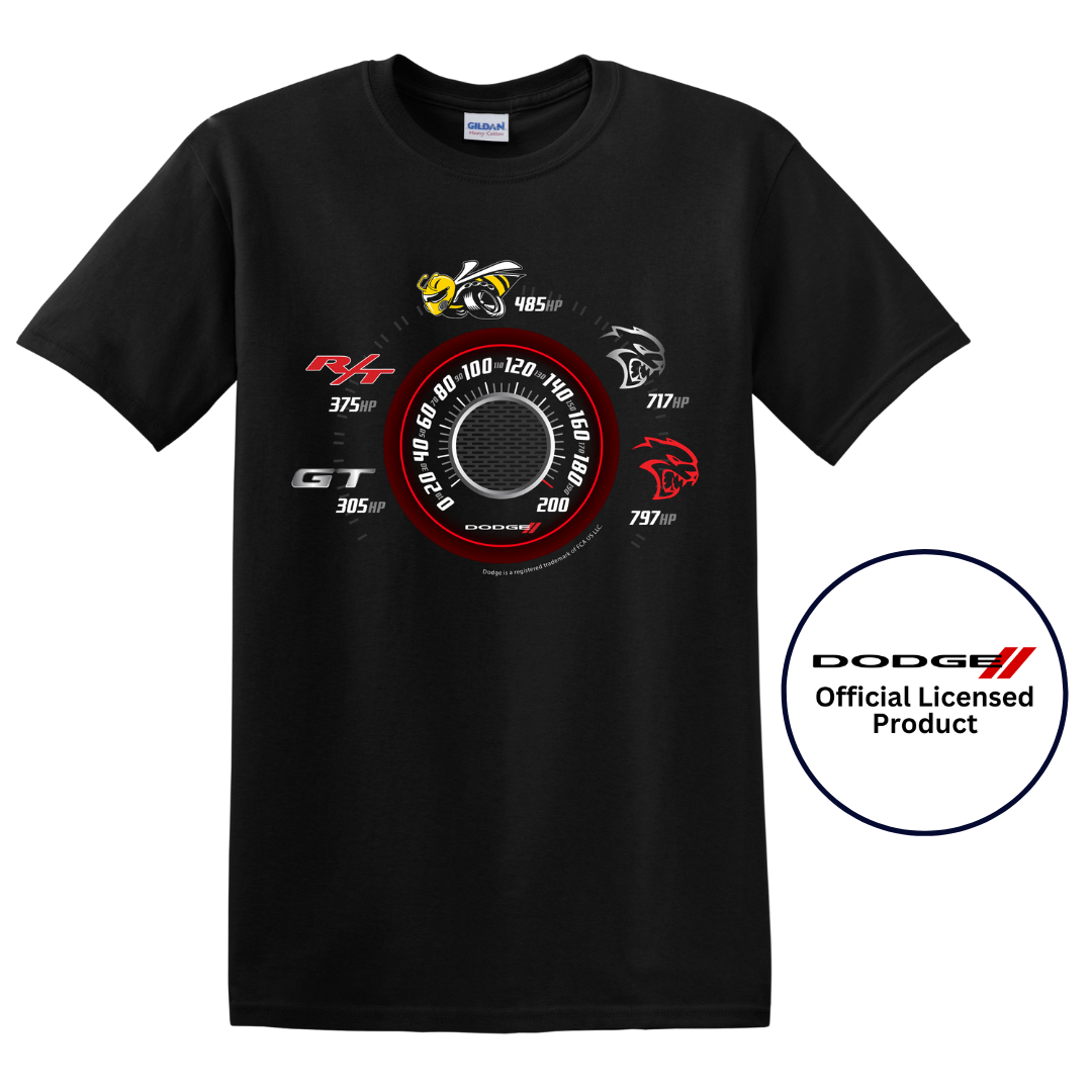 Dodge Speedometer Horsepower Logo Car Cotton T-Shirt Black