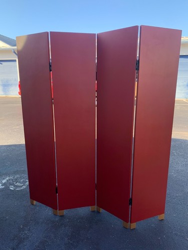 Ancient Chinese City Life Red Lacquered Room Divider Screen - Picture 7 of 11