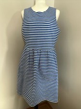 J Crew Sheath Dress Sleeveless Blue White Stripe Stretchy LARGE