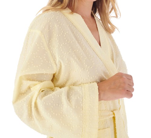 Dressing Gown Dobby Dot Robe Womens Slenderella Lightweight Cotton Summer Wrap - Picture 16 of 40