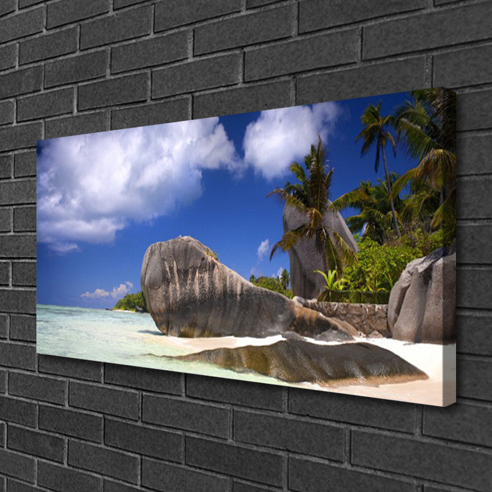 Tableau photo sur toile paysage de plage et roche impression grand format 100x50 cm