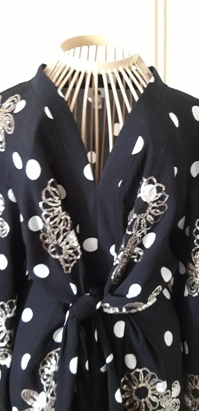 River Island Polka Dot, Sequined Kimono Style Front Knotted Midi Dress