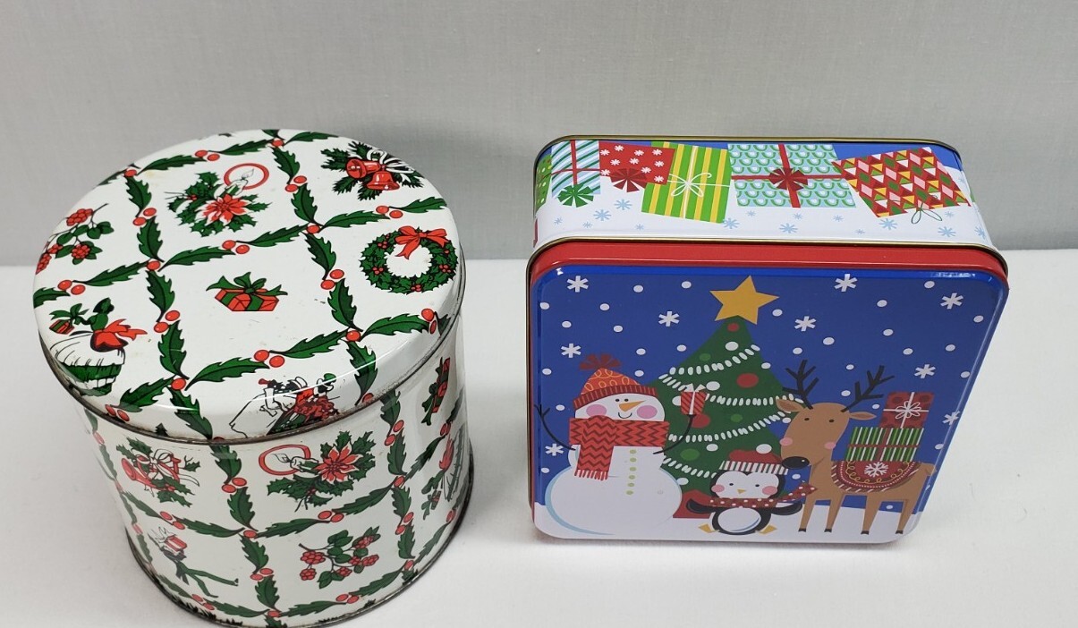 Small Christmas Tins Candy Cookies Goodies EMPTY with Lids Lot of 2 eBay