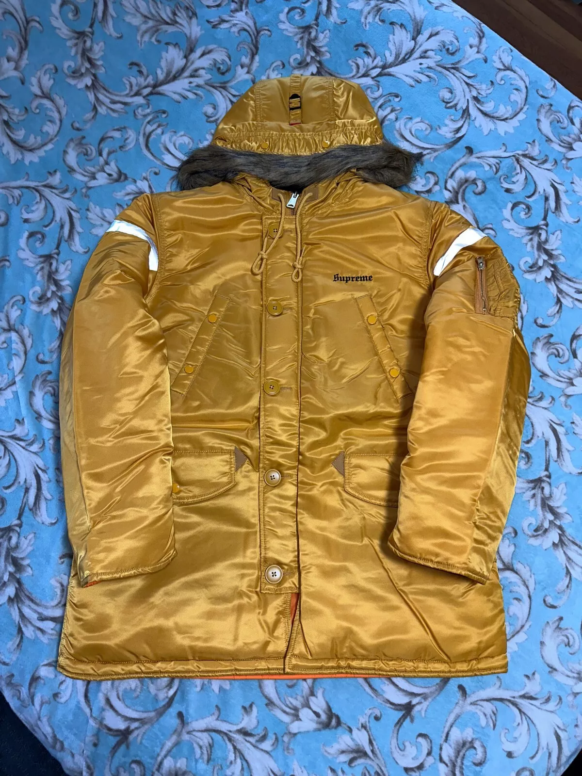 MANTEAU VESTE BOUFFANTE SUPREME REFLECTIVE CROSS N 3B PARKA (XL) (JAUNE) FW17 NUPTSE