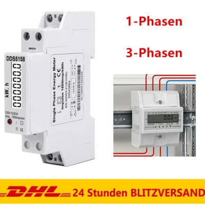 MARKENLOS Wechselstromzähler Drehstromzähler Stromzähler LCD Kalibriert 1,3-Phasen DIN DE