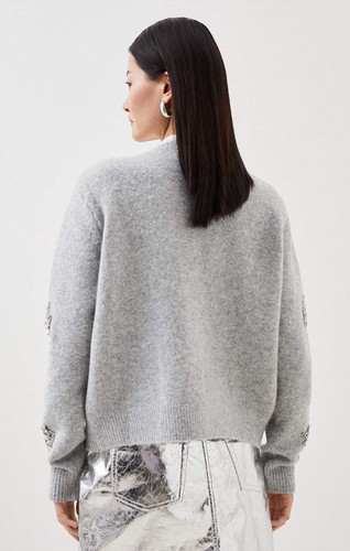 Karen Millen Womens Grey Sequin Cardigan RRP £99 - Picture 2 of 17