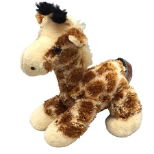 Aurora Giraffe Black Tip Horns Tail Beige Brown Hand Made Plush 8" Toy Lovey