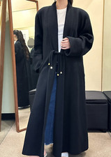 Vintage Fleurette Somper Bh Cashmere Long Coat Large Black Shawl Collar