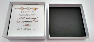 Side by Side or Miles Apart Copper, Silver, Gold Tone Hearts Adjustable Bracelet