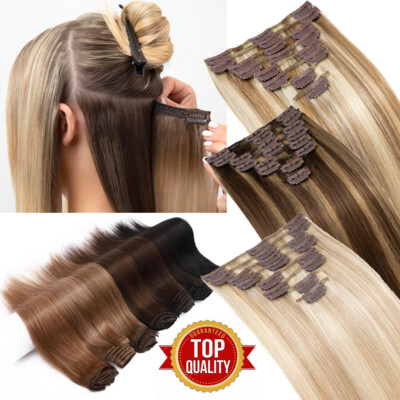 Clip In Hair Extensions 100% Remy Real Human Hair Weft Full Head Balayage 12-24''