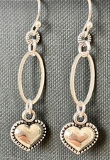 Silver Etched Heart Dangle Earrings. Love. Romance. Valentine