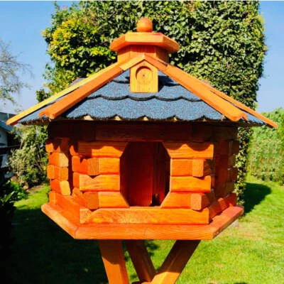 DARLUX MANGIATOIA PER UCCELLI XL casetta per uccelli esagonale in legno marrone/blu