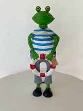 Frosch Rettungsschwimmer Metall Handarbeit Garten Deko Figur Skulptur 48 cm