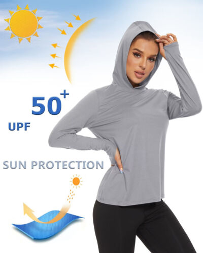 UPF50+ Womens Long Sleeve Hoodie Quick Drying Skin Protection Water Sport Shirts - Picture 64 of 97