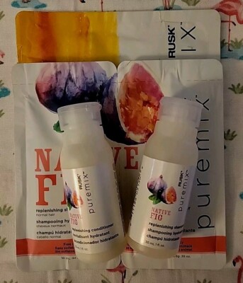 New 5 Pc Rusk Puremix Native Fig Shampoo & Conditioner + Wild Honey Repair Mask 