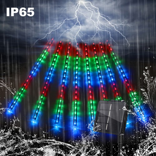 Luces solar de Meteoros Lluvia 144 LEDs 8 Tubos De Arbol Navidad Decoracion - Picture 8 of 15