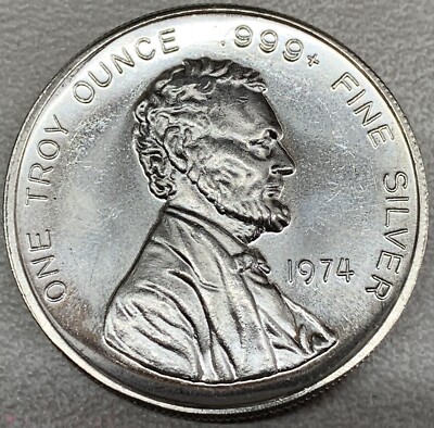 Lincoln Penny Cent Style, 1974, 1 troy oz .999 Fine Silver Art