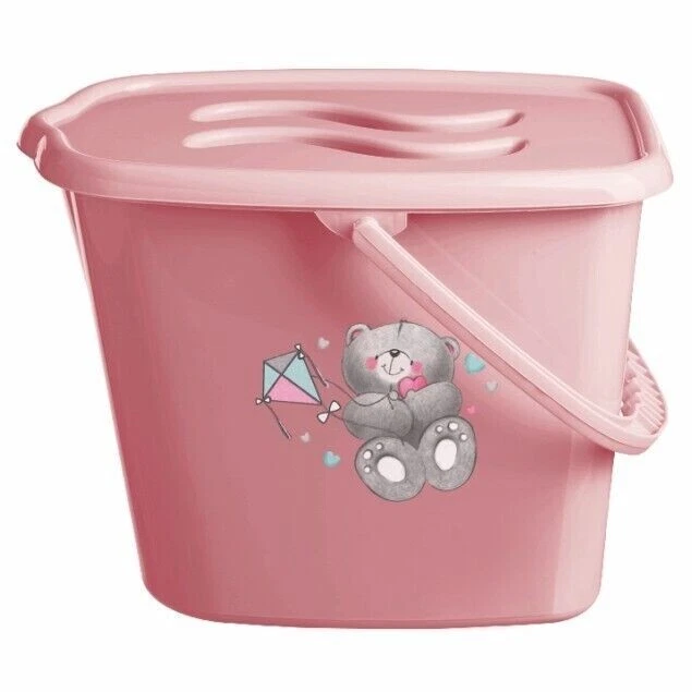 Nappy Changing Dispose Diapers Laundry Bin Pail Bucket + Lid 12L Pink Bear