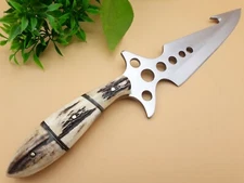 RARE CUSTOM HANDMADE TACTICAL BLADE HUNTING FORGE KNIFE ELK ANTLER GRIP COVER