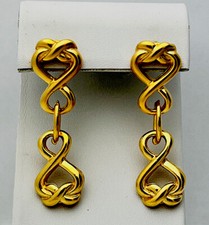 Vintage 1980-90s Gold Tone Knot Dangle Pierced Earrings