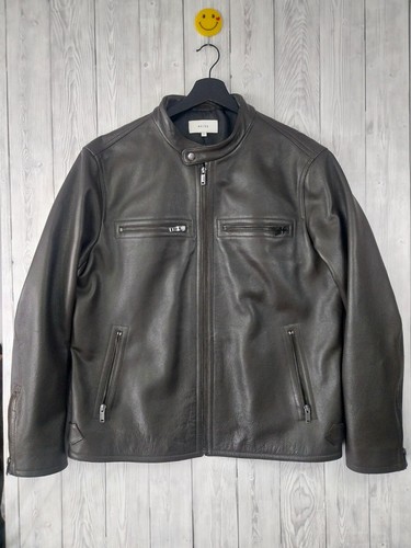 Reiss Sunset Leather Jacket Mens Dark Brown Slim Fit XXL (XL) 100% Leather