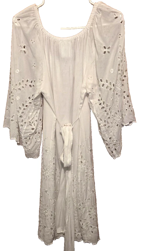 Vestido Anthropologie Grande Blanco Ángel Hada Bordado Ojales Forrado Cottagecore Foto 3 de 4