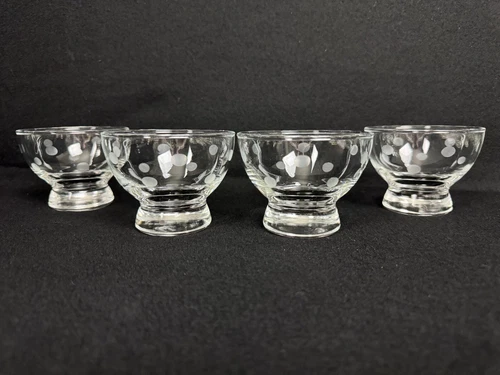 Etched Polka Dots Clear Glass Dessert Berry Bowl Set of 4