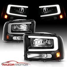 1999-2004 [LED C Bar] For Ford F250/F350 Superduty Excursion Black Headlights