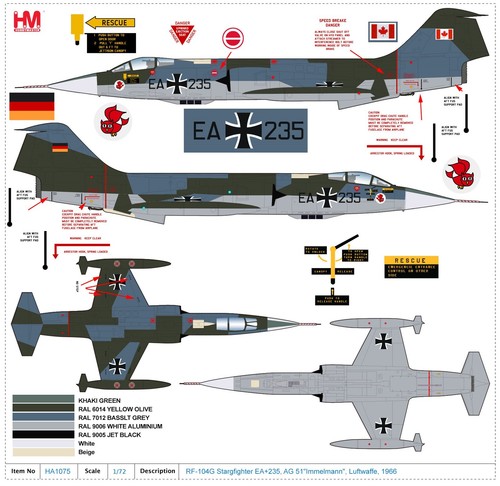 Hobby Master 1/72 RF-104G Stargazer Luftwaffe AG 51 Immelmann, EA+235 HA1075 - Picture 9 of 11