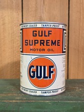 Vintage Original Gulf Supreme Motor Oil Quart Can Early Gulf Qt