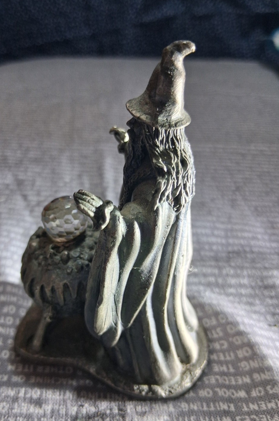 Vintage Pewter Wizard & Cauldron Crystal Ball Rainbow Light Mystical Figure Myt image 9