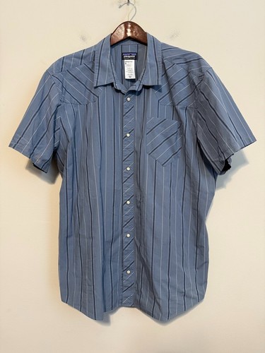 ☀️ Patagonia Shirt Mens 2XL Blue Pearl Snap Organic Cotton