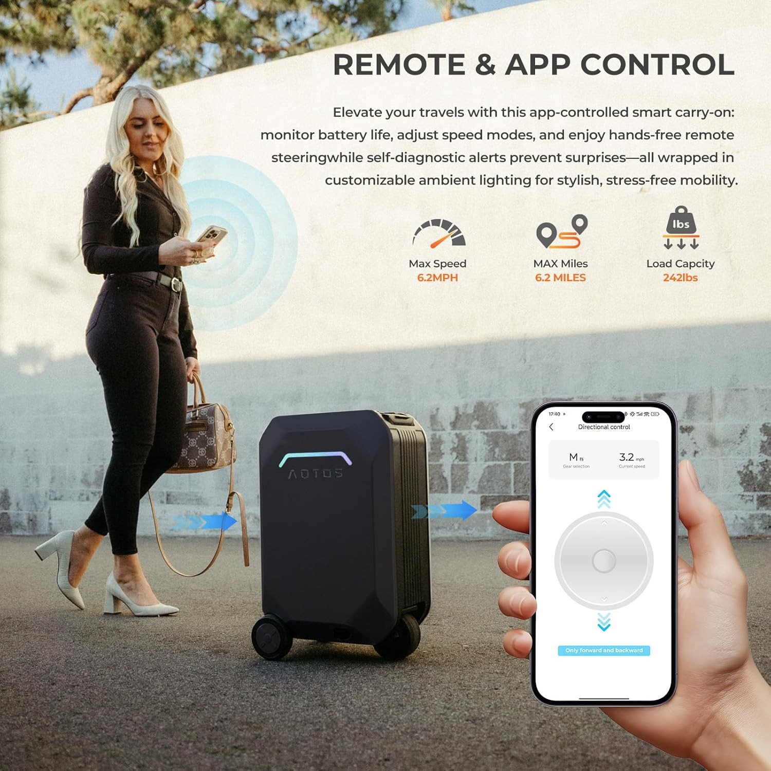 Electric Smart Rideable Suitcase Travel Buddy Riding Luggage Scooter--Black