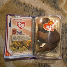 1995 STEG Dinosaur TY Beanie Baby 2nd Gen Plush Tag -3rd Gen Hang Case included!
