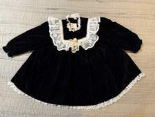 Girl's Vtg CUTEST ONE Black Velvet w/ Lace Christmas Dress USA Made Size 2t